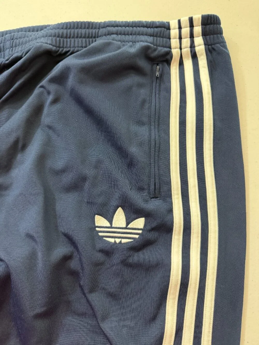 Adidas Originals Men's XL Navy 3 Stripe Track Pants Trefoil Logo Zip Pockets